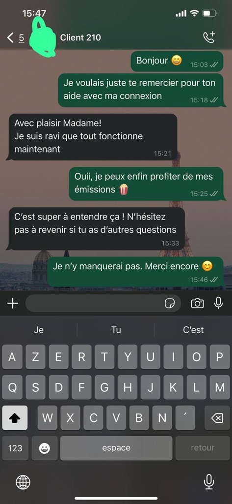 Avis WhatsApp client 1